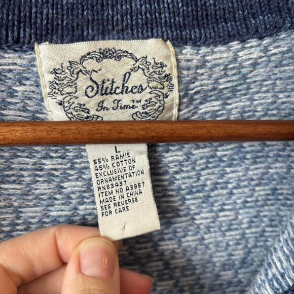 Stitches In Time vintage blue snowflake zip sweater XL embroidered winter - Picture 7 of 8